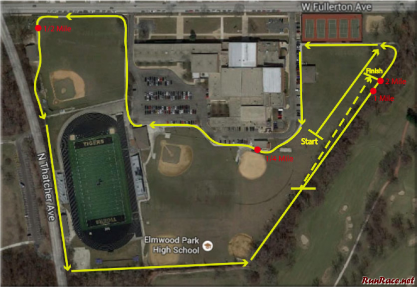 [course map: Elmwood Park High School Cross Country]