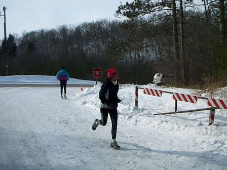 Outrunning the frigid temperatures is Christine Crawford