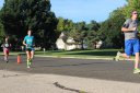 Just behind the front of the pack on Indian Mound Parkway before mile 1